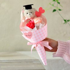 센트바스켓 조화 하트테디 블러썸 비누꽃다발, 핑크, 1개
