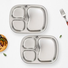 RAONNURI 優質全不鏽鋼3格分隔盤, 2個, 單一顏色