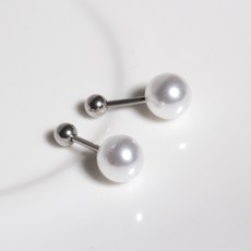 gelluna 女性用 醫療鋼 簡約 基本 基礎 珍珠 單頭 槓鈴 耳環 8mm P-20 2入