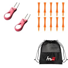 NAYASTYLE 高爾夫果嶺叉修補器 2入 + PE 高爾夫長球釘 10入 + 收納袋套組 GFYP-38-3+169-6PU, 混合顏色