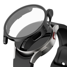 누아트 갤럭시워치 하드 케이스 풀커버 액정보호 강화유리 44mm 1개입, 블랙, 1개
