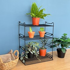 積木花盆整理架 M 3入 + 底板組合, 黑色, 4層