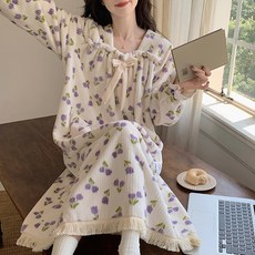 마켓에이 여성용 극세사 리본 원피스 잠옷