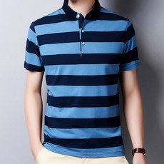 마켓A 남성용 캐주얼 스트라이프 카라 티셔츠