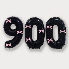 올리브파티 숫자 풍선 + 발레코어 리본 9p 기본 세트, 블랙(숫자풍선900), 핑크(리본), 1세트