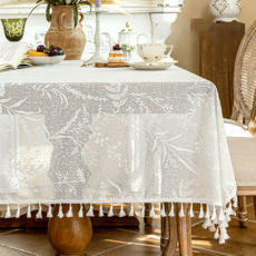 테이아 새로운 가정용 럭셔리 고급 테이블 식탁보, 플라워 화이트, 1개, 140 x 180 cm