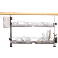 頂天立地雙層餐具瀝水架 金色, 單色