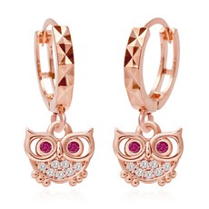 miniart 女性用 14K 金針貓頭鷹耳環 Minerva 粉紅色 RS289