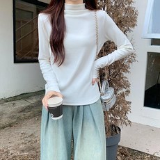 레몬소울 여성용 투레스 골지 반목 기모 니트티