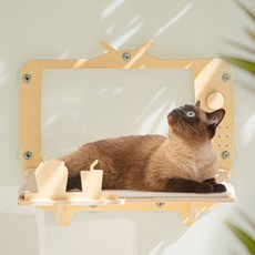 모넬로 고양이 냥플릭스 원목 캣타워 창문 선반 대형 캣워크 GO23098, 크림, 1개