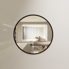 Maadeu 黏貼式硬質塗層簡約壓克力鏡 圓形 L, 黑色