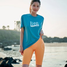 WEEK9 女性游泳運動風五分水上緊身褲, 橘色