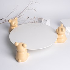 小熊蛋糕架 底座 圓形2號 + 小熊3件組, 黃色, 1套