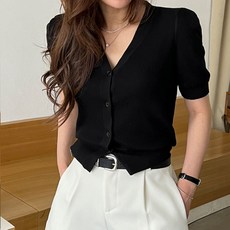 NANING9 女性用 Hobolt 泡泡袖V領開襟衫