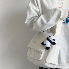 Elsso 附熊貓鑰匙圈分離式口袋多功能大容量斜揹包, 白色