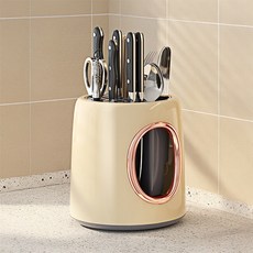 Mondspot 旋轉式透氣大容量隔層刀架廚具餐具筒 RB20743, 奶油黃, 1個