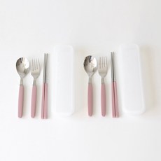 kamome kitchen 兒童用湯匙叉子組, 印度粉, 湯匙 + 筷子 + 叉子 + 收納盒