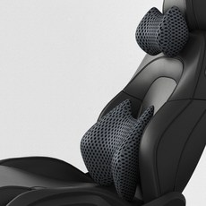 Ez2mk MS-10 透氣冰絲記憶棉汽車頸枕 + 腰靠套組, 深灰色, 1套