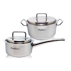 HANIL STAINLESS STEEL 電磁爐適用5層不鏽鋼鍋具 2入組, 單柄湯鍋16cm+雙耳湯鍋20cm, 銀色