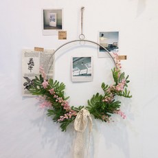 Mihwabujang 招財運 喬遷 開業 禮物 含羞草 春季 玄關門 牆壁裝飾 室內裝飾 人造花 花環, 02 粉紅色