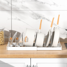 ADUNE水槽長度可調節平底鍋收納架, 白色, 一層, 1個