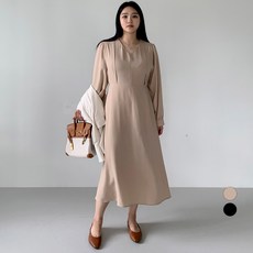 102102 여성용 빅사이즈 루즈핏 브이넥 플레어 롱 원피스