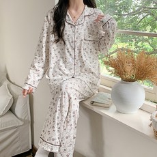 안나앤코 여성용 소프트블룸 긴팔 파자마 상하의 세트