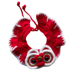 高精寵物 寵物編織圍脖 醒獅款, 紅色, 1個