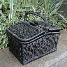 藤編坊 藤製露營收納藤編野餐籃 F405BL, 黑色, 1個