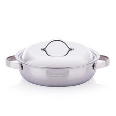 HAMPTONS 電磁爐適用5層304不鏽鋼雙耳淺湯鍋+鍋蓋組 HSU-24J, 直徑24cm*高7cm, 單色