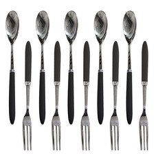 高級不鏽鋼黑色茶匙 + 茶叉組, 1套, 茶匙 5入 + 茶叉 5入