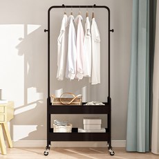 Market Plan 粉彩移動式推車掛衣架2層, 黑色