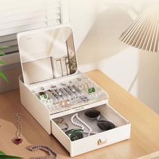 滑動鏡飾品收納盒, 1個, 白金色