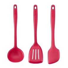 Tefal 特福 Ingenio ProFlex 矽膠廚具3件組, 湯匙+鍋鏟+烹飪鍋鏟, 1組, 紅色