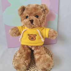 可愛毛絨熊玩偶, 1個, 絲絨棕熊款(黃色大學T)