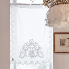 MaMaison Monceau 拱形棉質刺繡窗戶短簾 遮蔽簾 CBMV16, 白色