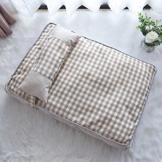 로마팸 강아지 고양이 겸용 체크 쿠션 매트 침대, 베이지, 1개