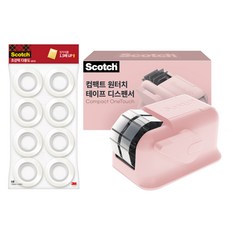 스카치 컴팩트 원터치 디스펜서 + 초강력 다용도 테이프 리필 12mm x 20m 8p 세트, 피치핑크(디스펜서), 1세트