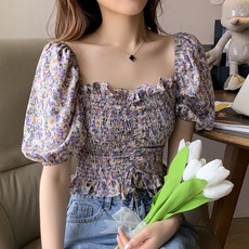 THE SIRUP 碎花褶皺蕾絲雪紡襯衫