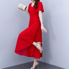 POPLARNC Poity 雪紡連身裙 P24SMOPS030912 含大尺码, 紅色