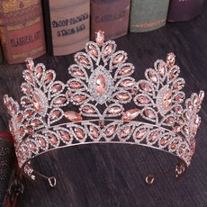 겟잇블루 바로크 라인 스톤 티아라, 로즈골드 + 복숭아, 1개