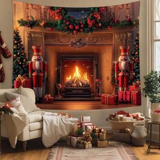 Arty Home 壁爐快樂聖誕掛毯 薄款布料, 1個, TYPE03