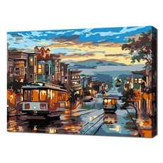 ECO SOLE 舊金山夜景與迷你電車 DIY數字油畫 20 x 30 cm, 15色, 1個
