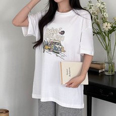 두낫띵 프린팅 오버핏 면 통기성 반팔 티셔츠
