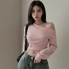 Marketpia 露肩短版長袖大學T