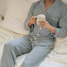 TERAWOOD 男款蜜桃絨格紋長袖睡衣褲組