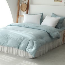 BasicTone 韓國製手工絎縫寬幅高密度純棉飯店式四季被, 牛奶藍