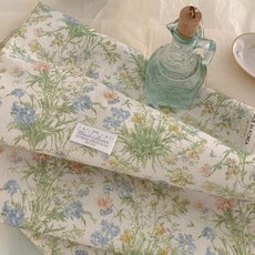 Chouchou Room 花園花朵亞麻布料, 1個, 藍色春日花園