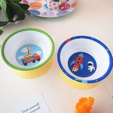 印花防傾倒兒童碗 2入, 1組, 火箭款+長頸鹿款