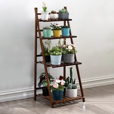에버하우스 원목 인테리어 접이식 화분 선반 받침대 S, 브라운, 4단